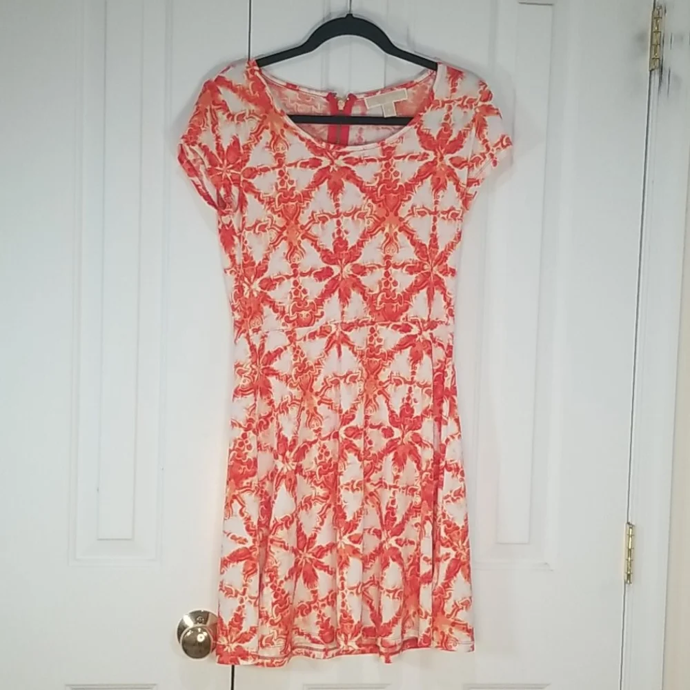 Michael kors white and orange print dress small